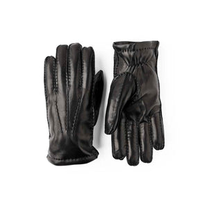 Pair of black leather gloves with stitched detailing