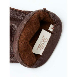 Hestra brown elk leather glove interior with cashmere lining and size label