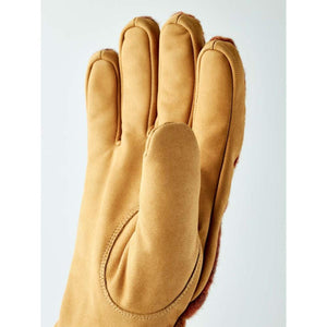 Hestra tan leather glove with brown wool lining