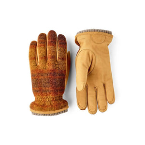 Hestra gloves with brown wool plaid back and tan leather palm