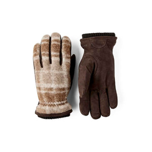 Hestra brown plaid wool and leather gloves