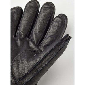 Close up of Hestra black leather glove fingers