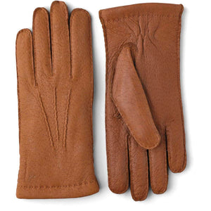 Pair of tan leather gloves with stitched detailing