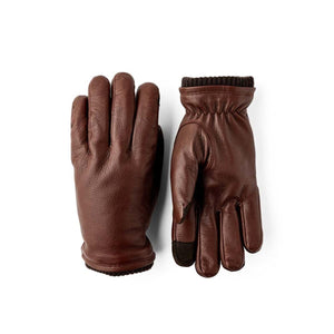 Hestra brown leather gloves with ribbed cuffs