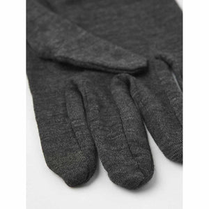 Close up of dark grey knit gloves