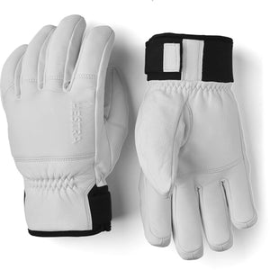 Hestra white leather gloves with black wrist cuffs