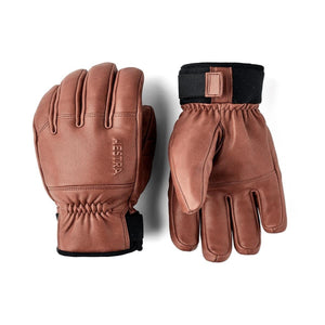 Hestra brown leather gloves with black wrist cuffs