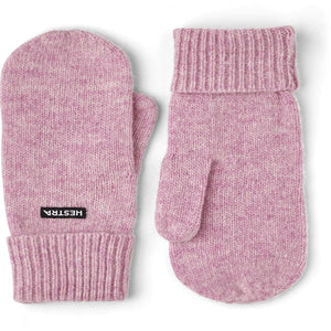 Hestra pink knit mittens with ribbed cuffs