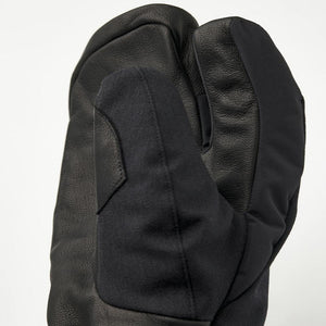 Black leather and fabric split finger mitten
