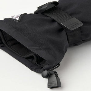 Black Hestra glove cuff with adjustable strap and drawstring toggle