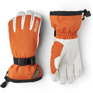 Hestra orange and white ski gloves with black wrist straps