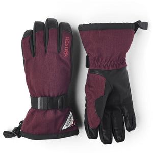 Hestra burgundy and black insulated winter gloves