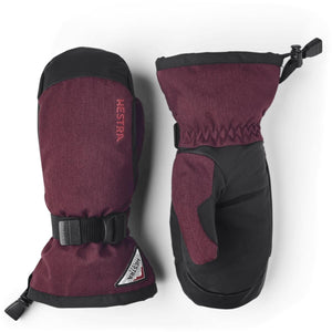 Hestra burgundy and black insulated winter mittens