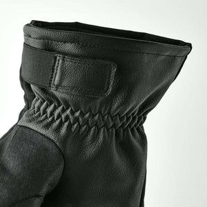 Black leather glove cuff with elasticated wrist and velcro strap