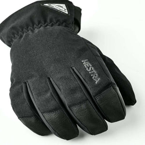 Black Hestra winter glove with leather palm and logo patch