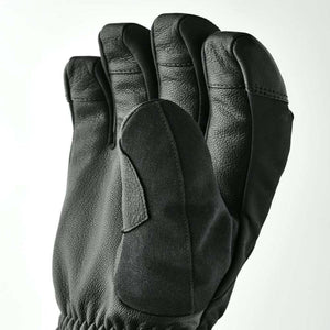 Hestra black leather ski glove with reinforced palm and fingers
