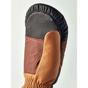Multi-toned brown and black leather mitten with gathered elastic wrist