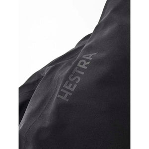 Black Hestra glove fabric detail with brand logo