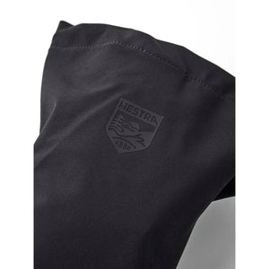 Black Hestra glove fabric with embossed brand logo