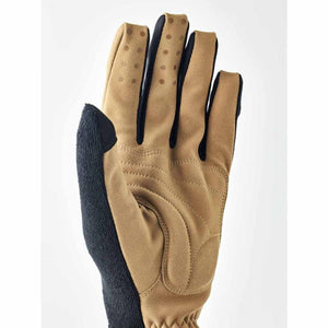 Tan and black cycling glove with palm padding and grip dots