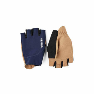 Hestra fingerless cycling gloves in navy and tan