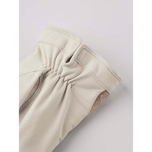 Hestra cream leather glove cuff with gathered detail