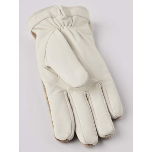 Hestra white leather glove with tan wool lining