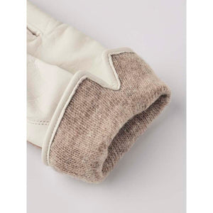 Hestra white leather glove cuff with brown wool lining