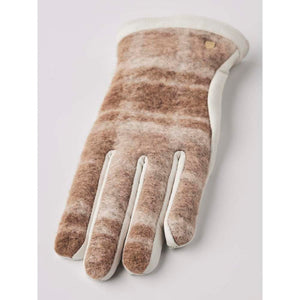 Hestra brown and white wool blend glove with leather trim