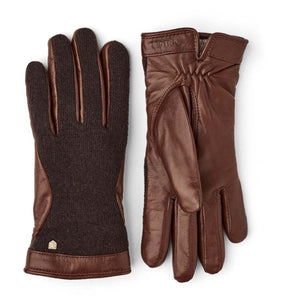 Hestra brown leather and knit gloves