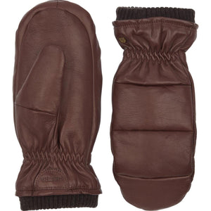 Hestra brown leather mittens with ribbed cuffs