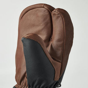 Hestra brown and black leather three finger mitten