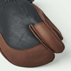 Hestra black and brown leather three finger ski glove