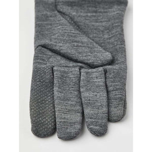 Hestra grey heathered knit glove with textured grip palm detail