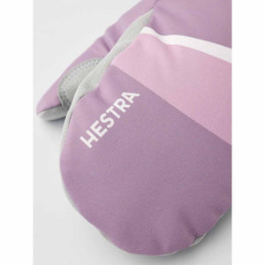 Hestra purple and grey color block mitten with white logo