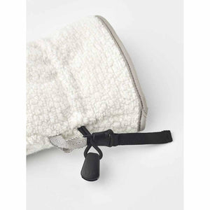 Hestra white fleece glove cuff with black adjustable drawstring toggle