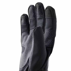 Black glove with textured grip pattern on palm and fingers