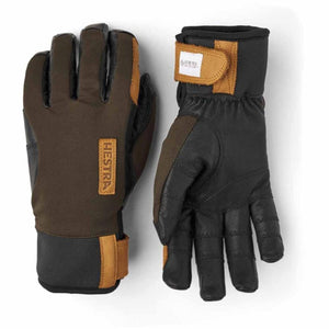 Hestra brown and black leather gloves with Gore-Tex Infinium branding