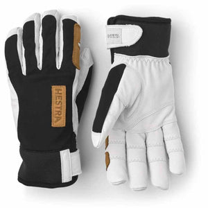 Hestra black and white leather gloves with Gore-Tex Infinium branding