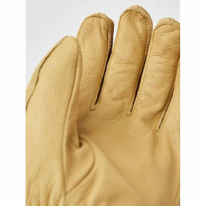 Close up of tan Hestra leather glove fingers