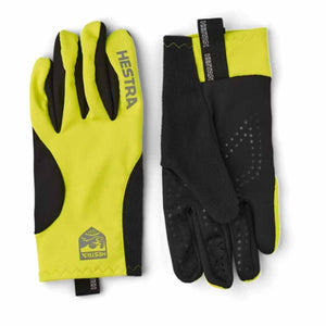 Hestra yellow and black athletic gloves with grip pattern on palms