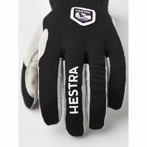 Black and grey Hestra glove with brand logo and text