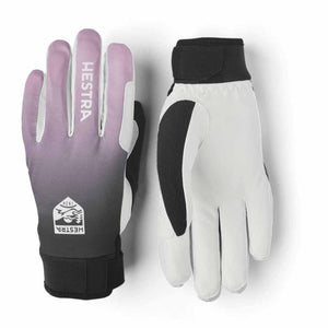 Hestra gloves with purple and black gradient back and white palm