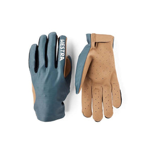 Hestra blue and tan cycling gloves with perforated palms