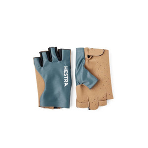 Hestra fingerless cycling gloves in blue and tan