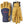 Hestra tan and blue leather ski gloves with velcro wrist straps and carabiner