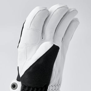Hestra white leather ski glove with black fabric accents