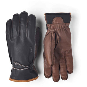 Hestra leather gloves in black and brown