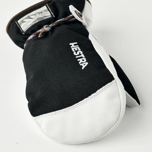Hestra black and white leather mitten with logo