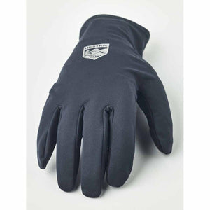 Black Hestra glove with brand logo on the back of the hand